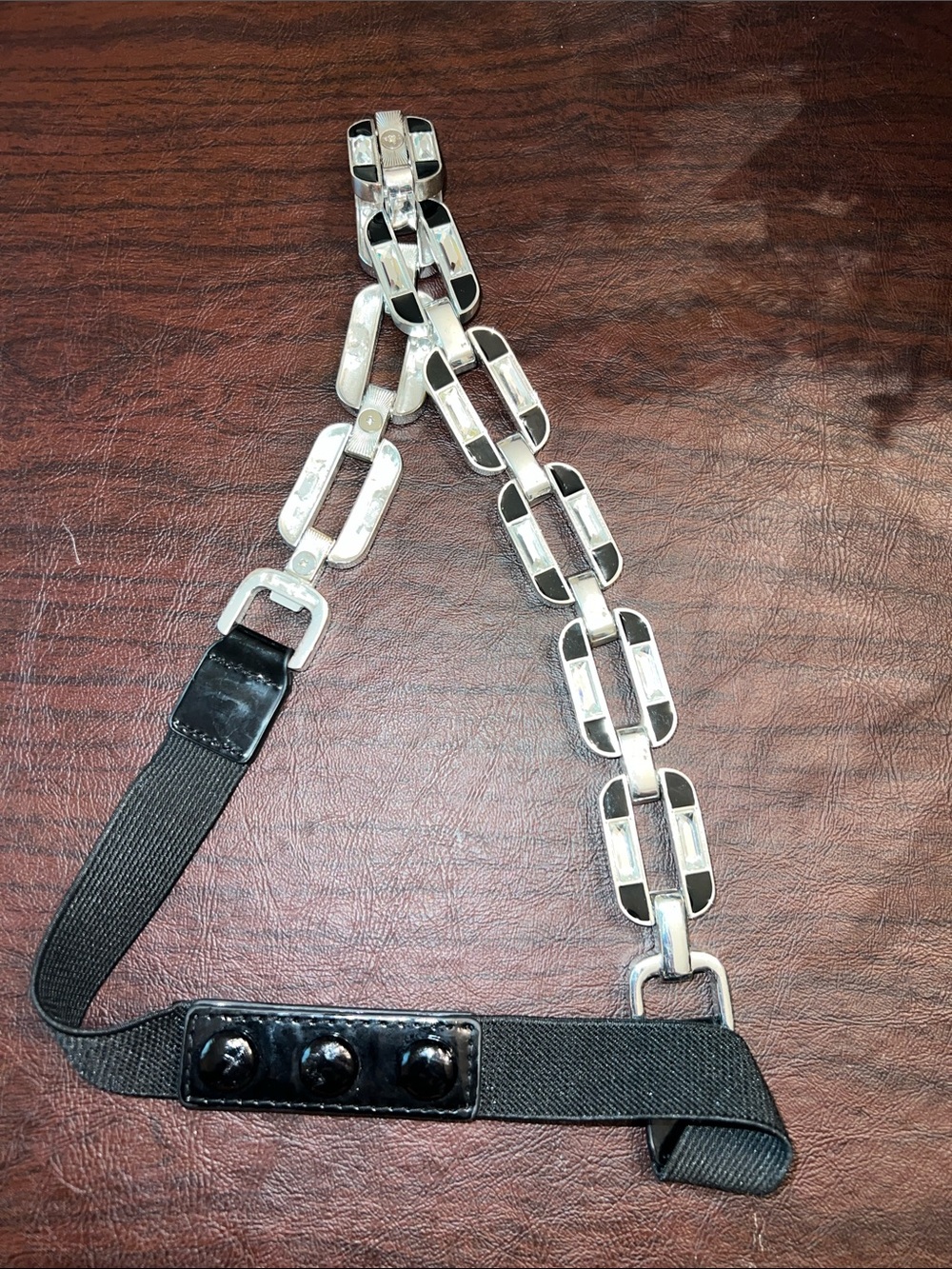 Silver Link and Black Elastic Women’s Fashion Belt